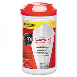 Sani Professional NICP56784 No-Rinse Sanitizing Multi-Surface Wipes, White, 95/Container, 6/Carton