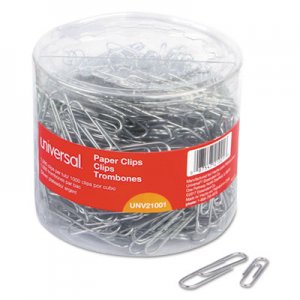 Universal UNV21001 Plastic-Coated Paper Clips, No. 1, Clear/Silver, 1000/Pack
