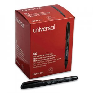 Universal UNV07074 Pen-Style Permanent Marker, Fine Bullet Tip, Black, 60/Pack