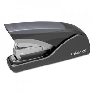 Universal UNV43040 Deluxe Power Assist Flat-Clinch Full Strip Stapler, 25-Sheet Capacity, Black/Gray