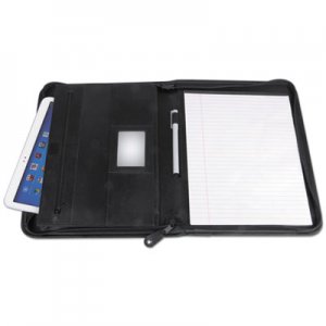 Universal UNV32665 Leather Textured Zippered PadFolio with Tablet Pocket, 10 3/4 x 13 1/8, Black