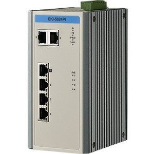 Advantech EKI-5624PI-AE 4FE PoE+2G Unmanaged Ethernet Switch, IEEE802.3af/at, E-Mark, 12V~24VDC, -40~75
