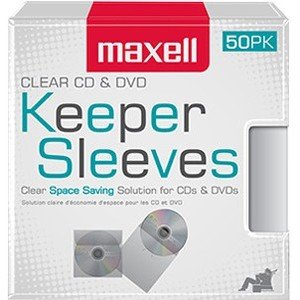 Maxell 190150 CD/DVD Keeper Sleeves - Clear (50 Pack)