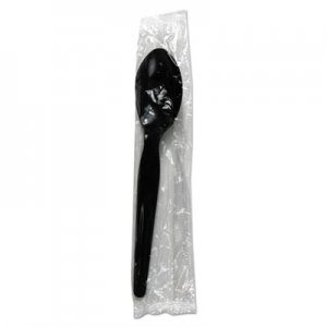 Boardwalk BWKTSHWPSBIW Heavyweight Wrapped Polystyrene Cutlery, Teaspoon, Black, 1000/Carton