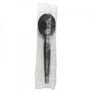 Boardwalk BWKSSHWPSBIW Heavyweight Wrapped Polystyrene Cutlery, Soup Spoon, Black, 1000/Carton