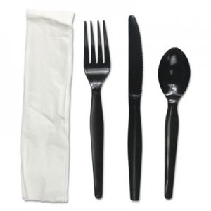 Boardwalk BWKFKTNHWPSBLA Four-Piece Cutlery Kit, Fork/Knife/Napkin/Teaspoon, Heavyweight, Black, 250/CT