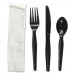 Boardwalk BWKFKTNHWPSBLA Four-Piece Cutlery Kit, Fork/Knife/Napkin/Teaspoon, Heavyweight, Black, 250/CT