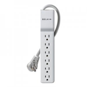 Belkin BLKBE10600006R Home/Office Surge Protector w/Rotating Plug, 6 Outlets, 6 ft Cord, 720J, White