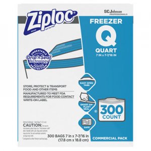 Ziploc SJN696187 Double Zipper Freezer Bags, 1 qt, 2.7 mil, 7" x 7.75", Clear, 300/Carton