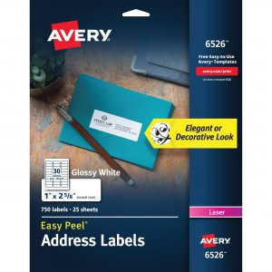Avery 6526 Easy Peel High Gloss White Mailing Labels AVE6526
