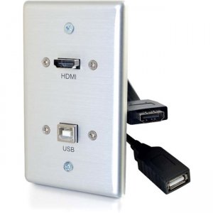 C2G 39874 Single Gang USB and HDMI Wall Plate Aluminum
