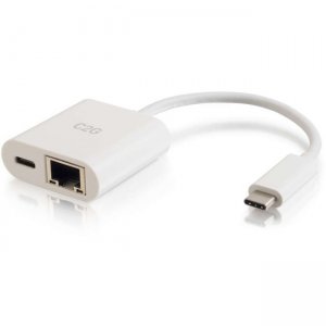 C2G 29748 USB C Ethernet Adapter with Power - White