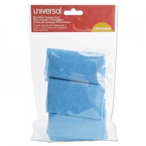 Universal UNV43664 Microfiber Cleaning Cloth, 12 x 12, Blue, 3/Pack