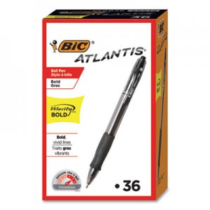 BIC BICVLGB361BK Velocity Atlantis Bold Retractable Ballpoint Pen Value Pack, 1.6 mm, Black Ink and Barrel, 36/Pack