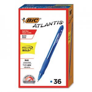 BIC BICVLGB361BE Velocity Atlantis Bold Retractable Ballpoint Pen Value Pack, 1.6 mm, Blue Ink and Barrel, 36/Pack