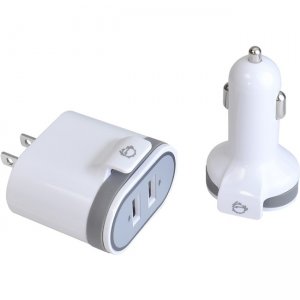 SIIG AC-PW1A22-S1 Fast Charging USB Wall Charger & Car Charger Bundle Pack - White