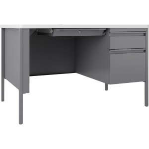 Lorell 66940 Fortress White/Platinum Steel Teachers Desk LLR66940