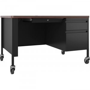 Lorell 66943 Fortress Series Walnut Top Teacher's Desk LLR66943