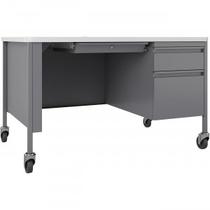 Lorell 66944 Fortress White/Platinum Steel Teachers Desk LLR66944