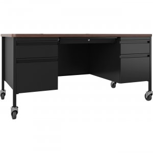 Lorell 66945 Fortress Series Walnut Top Teacher's Desk LLR66945