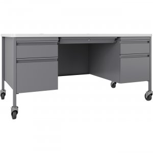 Lorell 66946 Fortress White/Platinum Steel Teachers Desk LLR66946