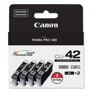 Canon CNM6384B008 6384B008 (CLI-42) ChromaLife100+ Ink, Black/Gray/Light Gray, 4/Pack