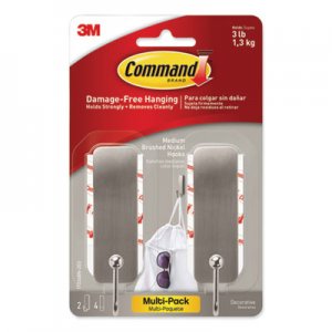 Command MMM17034BN2ES Decorative Hooks, Medium, Brushed Nickel, 2 Hook and 4 Strips/Pack