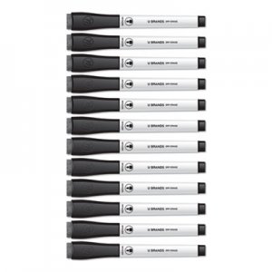 U Brands UBR2922U0012 Medium Point Low-Odor Dry-Erase Markers with Erasers, Black, Dozen