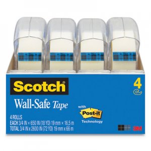 Scotch MMM4183 Wall-Safe Tape with Dispenser, 1" Core, 0.75" x 54.17 ft, Clear