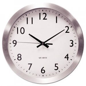 Universal UNV10425 Brushed Aluminum Wall Clock, 12" Overall Diameter, Silver Case, 1 AA (sold separately)