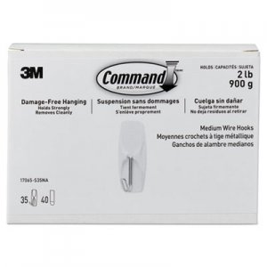 Command MMM17065S35NA General Purpose Hooks, Metal, White, 2 lb Cap, 35 Hooks and 40 Strips/Pack