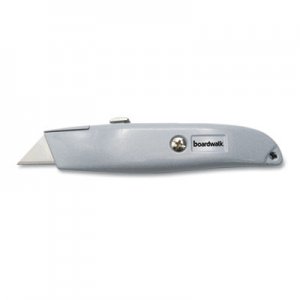 Boardwalk BWKUKNIFE45 Retractable Metal Utility Knife, Retractable, Straight-Edged, Gray