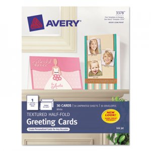 Avery AVE3378 Textured Half-Fold Greeting Cards, Inkjet, 5 1/2 x 8.5, Wht, 30/Bx w/Envelopes