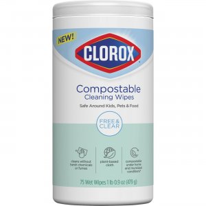 Clorox 32486CT Free & Clear Compostable Cleaning Wipes CLO32486CT