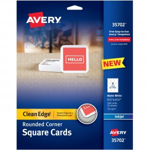 Avery 35702 Square Cards w/Rounded Edges 2.5"x2.5" , 93 lbs. 180 Inkjet Cards AVE35702