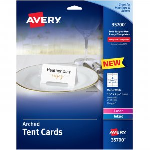 Avery 35700 Arched Die-Cut Tent Cards 2-1/16" x 3-3/4" , 65 lbs, 100 Cards AVE35700