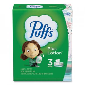 Puffs PGC39363 Plus Lotion Facial Tissue, White, 2-Ply, 124/Box, 3 Box/Pack, 8 Packs/Carton