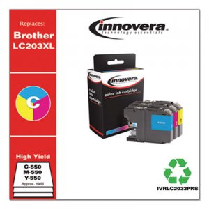 Innovera IVRLC2033PKS Remanufactured Cyan/Magenta/Yellow High-Yield Ink, Replacement for Brother , 550 Page-Yield