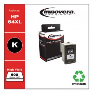Innovera IVR64XLBK Remanufactured Black High-Yield Ink, Replacement for HP 64XL (N9J92AN), 600 Page-Yield