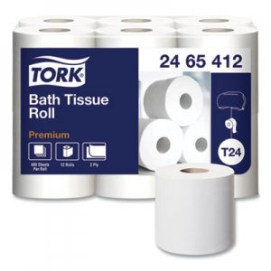 Tork TRK2465412 Premium Poly-Pack Bath Tissue, Septic Safe, 2-Ply, White, 4.1" x 4", 400 Sheets/Roll, 12