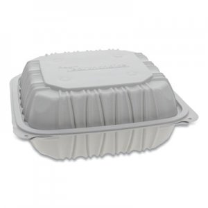 Pactiv PCTYCNW0853 Vented Microwavable Hinged-Lid Takeout Container, 3-Compartment, 8.5 x 8.5 x 3.1, White, 146