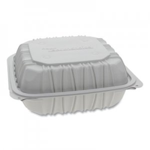 Pactiv PCTYCNW0851 Vented Microwavable Hinged-Lid Takeout Container, 8.5 x 8.5 x 3.1, White, 146/Carton
