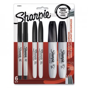 Sharpie SAN2135318 Mixed Point Size Permanent Markers, Assorted Tips, Black, 6/Pack