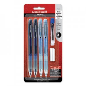 Uni-Ball UBC70150 Chroma Mechanical Pencil woth Leasd and Eraser Refills, 0.7 mm, HB (#2), Black Lead, Assorted Barrel