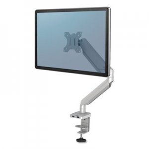 Fellowes FEL8056401 Platinum Series Single Monitor Arm, For 27" Monitors, 360 deg Rotation, 45 deg Tilt, 180 deg Pan, Silver