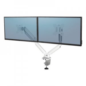 Fellowes FEL8056301 Platinum Series Dual Monitor Arm, For 27" Monitors, 360 deg Rotation, 45 deg Tilt, 180 deg Pan, White