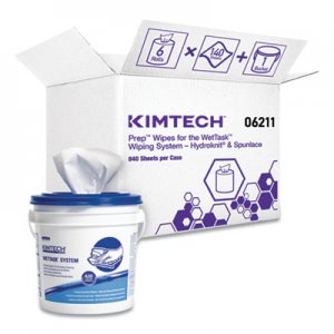 KIMTECH KCC0621102 Wipers for WETTASK System, Bleach, Disinfectants and Sanitizers, 6 x 12, 840/Roll, 6 Rolls and 1 Bucket