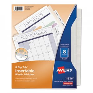 Avery AVE11836 Insertable Big Tab Plastic Dividers, 8-Tab, 11 x 8.5, Clear, 1 Set