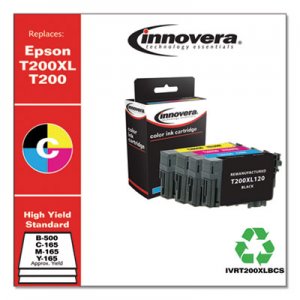 Innovera IVRT200XLBCS Remanufactured Black/Cyan/Magenta/Yellow Ink, Replacement for Epson T200XL/T200 (T200XL-BCS), 500/165 Page-Yield