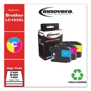 Innovera IVRLC1033PKS Compatible Cyan/Magenta/Yellow High-Yield Ink, Replacement for Brother , 600 Page-Yield